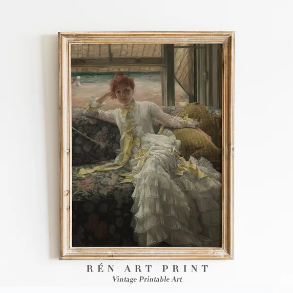 Vintage Woman Portrait Painting, Farmhouse Wall Art
