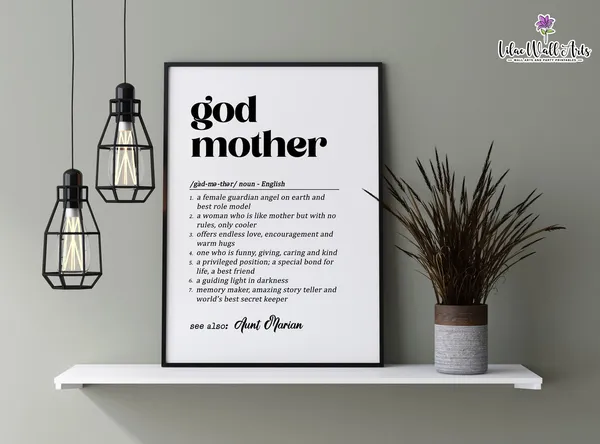 Godmother Definition Baptism Gift, Personalized Art Print
