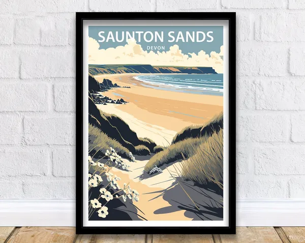 Saunton Sands Travel Poster, Coastal Art Print