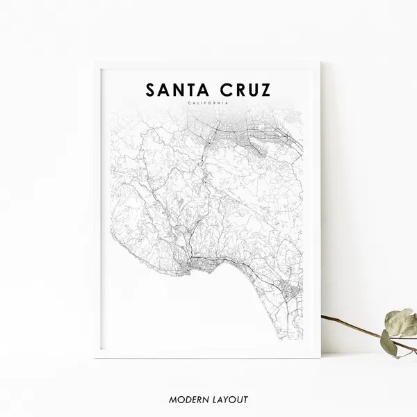 Santa Cruz County CA Map Print, Minimalist Poster