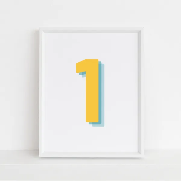 Retro Yellow Number 1 Art Print, Monogram Digit
