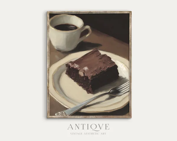 Brownie Still Life Painting Print, Moody Kitchen Art