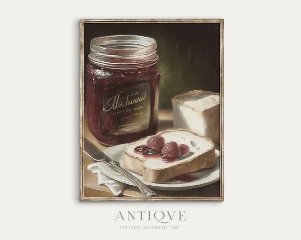 Jam And Toast Still Life Painting, Kitchen Art