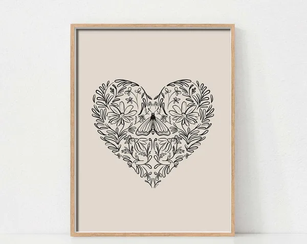 Floral Heart Botanical Line Illustration Art Print