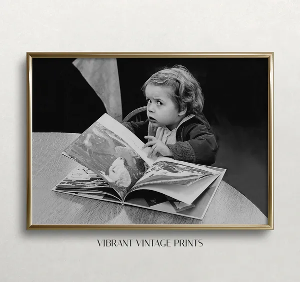 Girl Reading Book Vintage Black And White Art