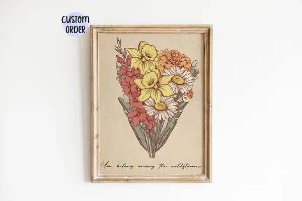 Grandma Birth Flower Bouquet Personalized Garden Art Print