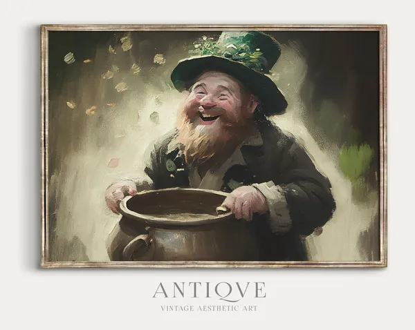 Irish Vintage Leprechaun With Pot Of Gold Art Print