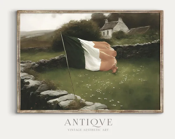 Irish Flag in a Field, Ireland Landscape Art Print