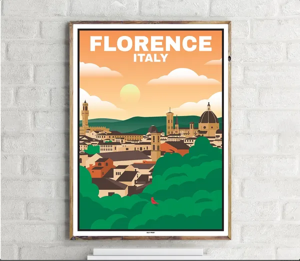 Old Town Florence Vintage Travel Poster