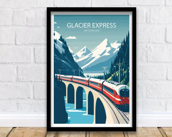 Glacier Express Travel Poster, Switzerland Train Route