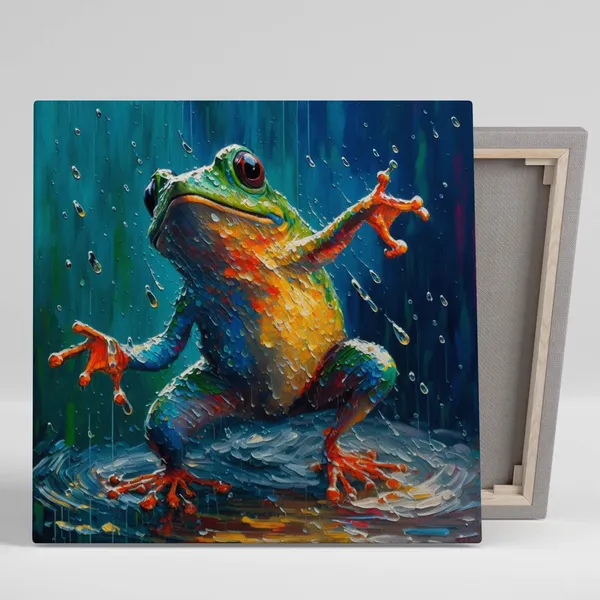 Frog Dancing in the Rain Art Print, Nature Decor