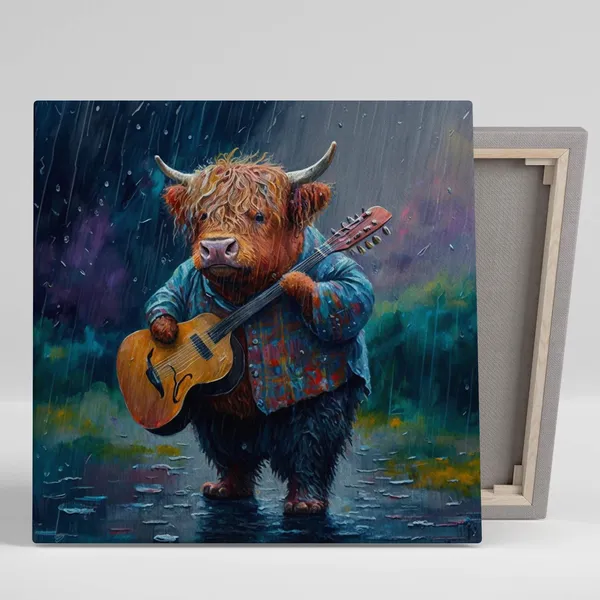 Highland Cow With Guitar, Scottish Music Art Poster