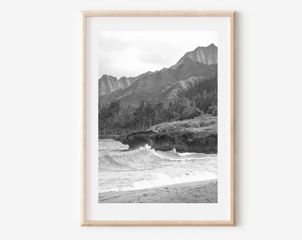 Hawaii Beach Black and White Travel Poster