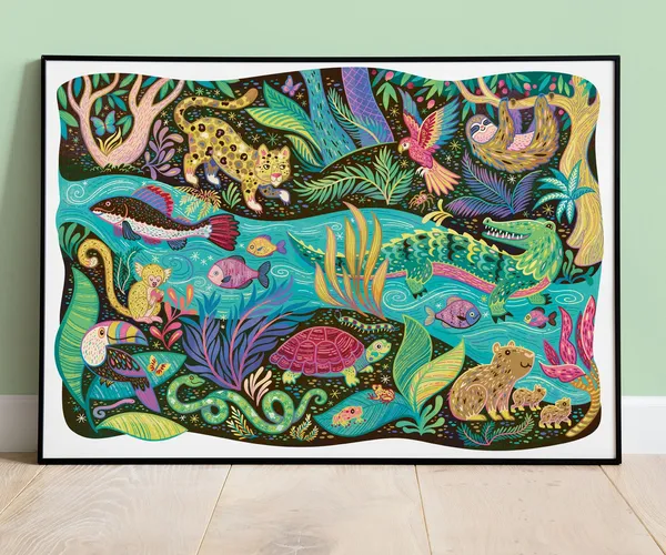 Amazon Rainforest Animals Art Print, Nursery Decor