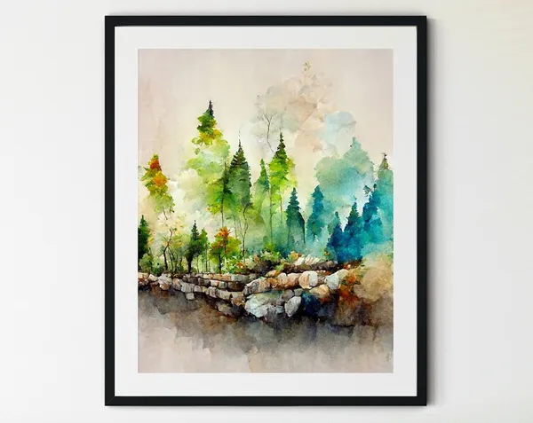 Forest Landscape Art Print, Colorful Woodland Trees
