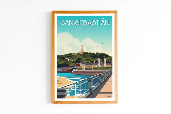 San Sebastian Vintage Travel Poster, Minimalist Spain