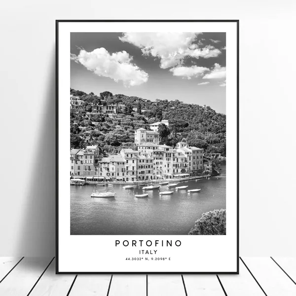 Portofino Italy Black and White Travel Poster