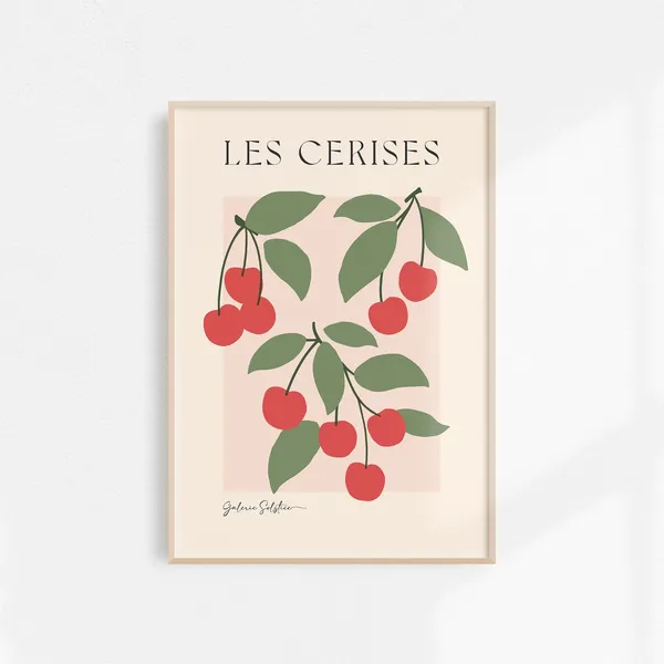 Cherry Fruit Market Poster, Aesthetic Kitchen Art Print