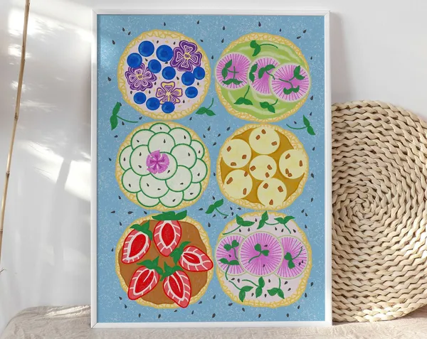 Rice Cakes Illustration, Colorful Kitchen Poster Print