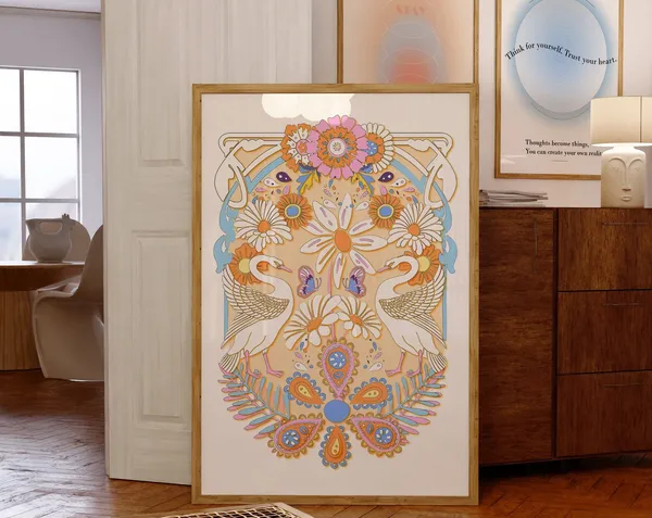 70s Retro Floral Art Print, Groovy Home Decor