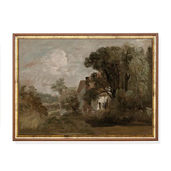 Vintage Summer Landscape Art Print, Farmhouse Cottage