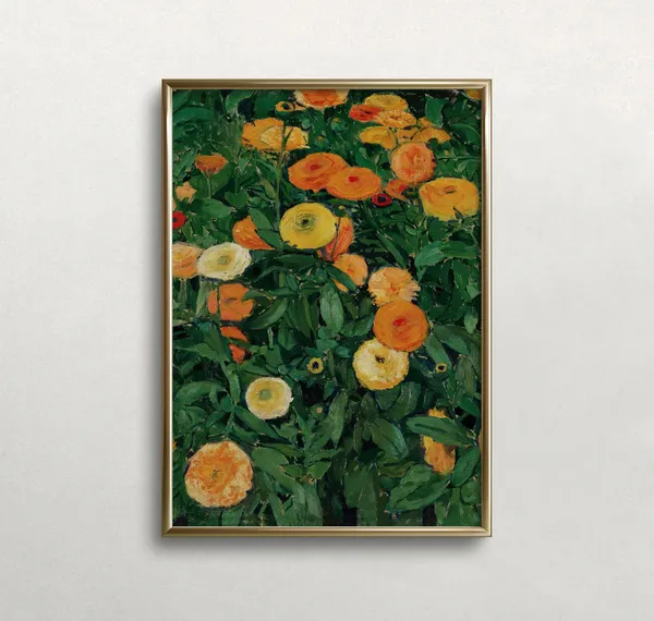 Marigolds Vintage Wall Art, Antique Floral Poster