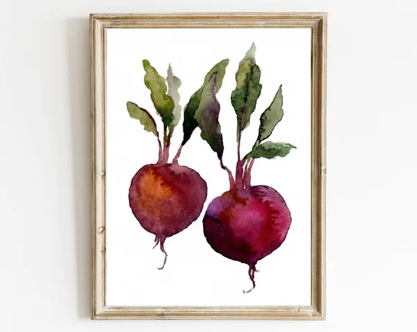 Vegetables Watercolor Painting Beet Art Print, Farmhouse