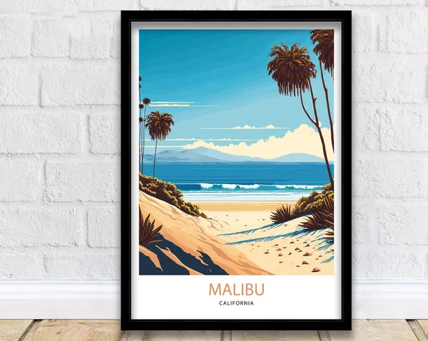 Malibu Travel Poster, California Coastal Place