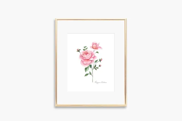 Pink Rose Watercolor Art Print, Floral Decor