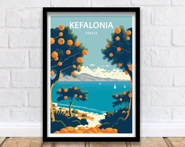 Kefalonia Travel Poster, Greece Beach Travel Art