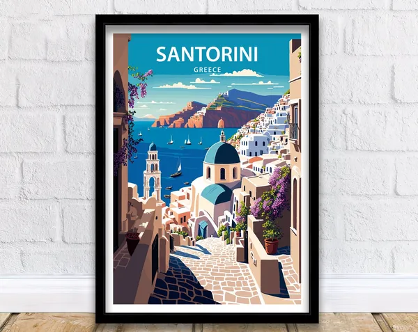 Santorini Greece Travel Poster, Europe Wall Art