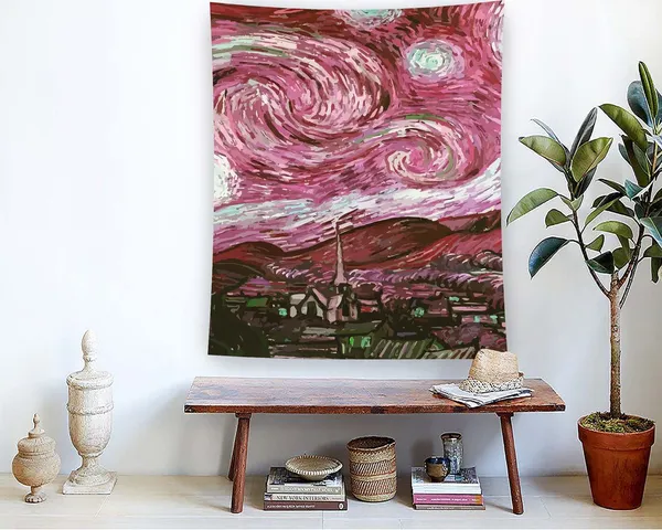 Starry Night Minimalist Wall Art Print, Pink Decor