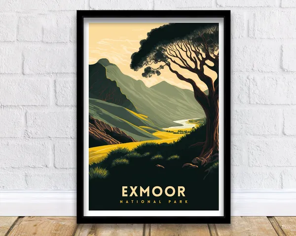 Exmoor National Park Travel Poster, Landscape Art Print