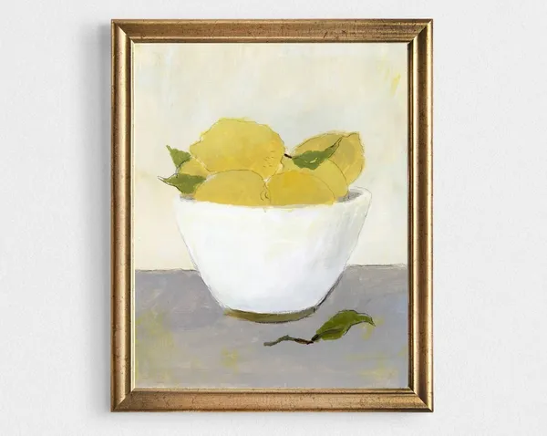 Lemon Wall Art Oil Painting Print, Farmhouse Still Life