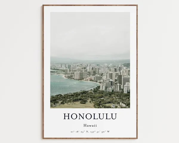 Honolulu Travel Poster, Hawaii Ocean Waves