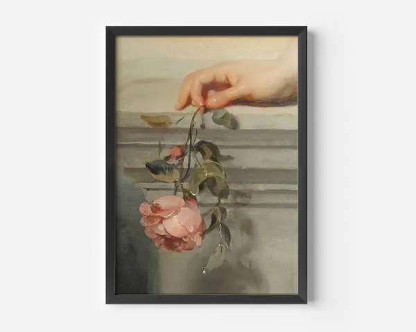 Woman Holding Rose, Romantic Renaissance Art Print
