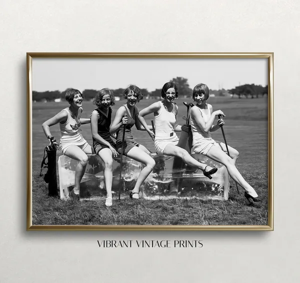 Women Golfers Vintage Black-and-White Humor Art Print