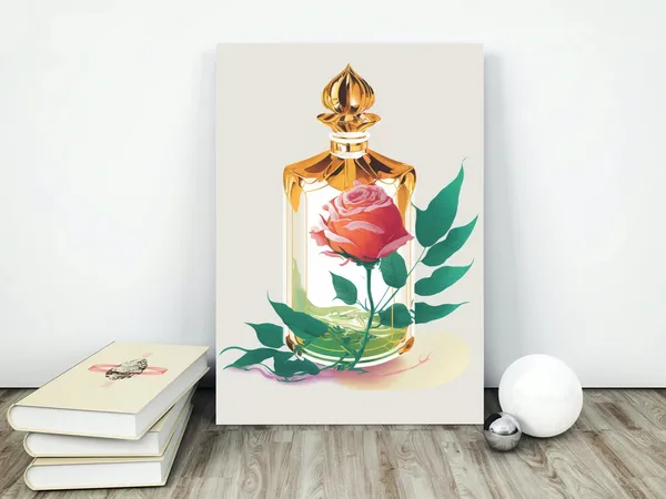 Flower in Perfume Bottle Print, Neutral Modern Floral