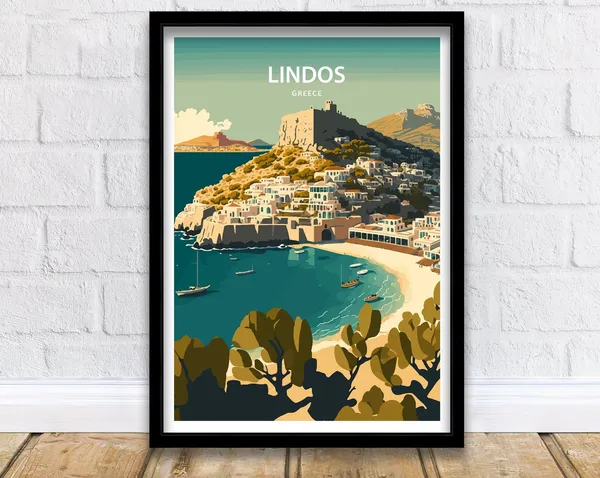 Lindos Travel Poster, Greece Rhodes Wall Art