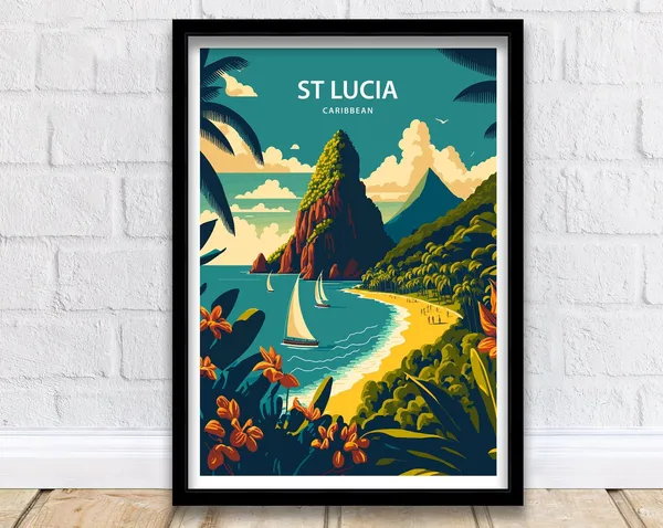 St Lucia Caribbean Travel Poster, Saint Lucia Art