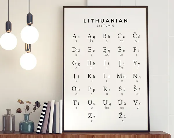 Lithuanian Alphabet Language Learning Chart, Art Print
