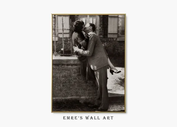 Vintage Kissing Couple Art Print, Antique Love