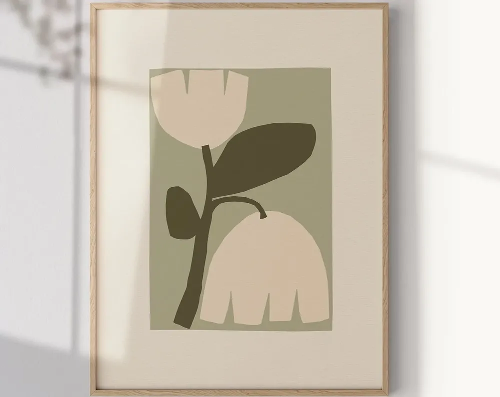 Sage Green Flower Print, Minimalist Botanical Art