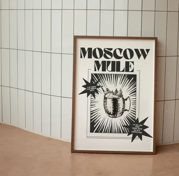 Moscow Mule Retro Poster, Bar Cart Wall Art