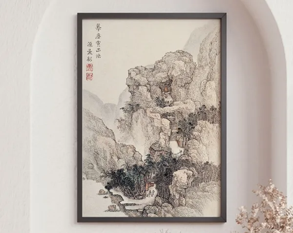 Japanese Rocky Landscape Vintage Illustration Art Print