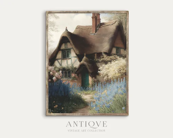 Moody Thatched Cottage, English Cottage Wall Art