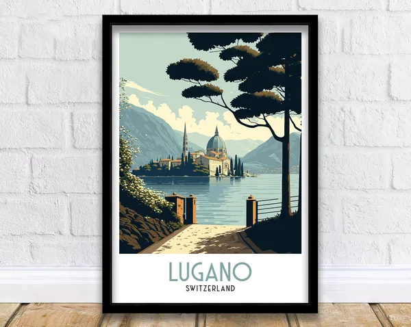 Lugano Travel Poster, Switzerland Travel Print