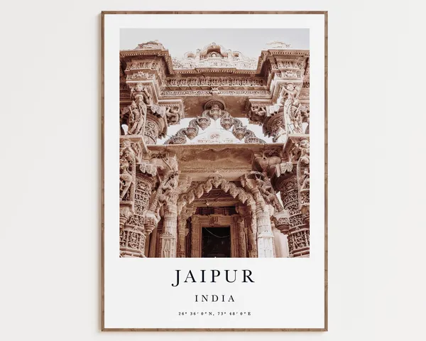 India Travel Poster Print, Taj Mahal and Jaipur
