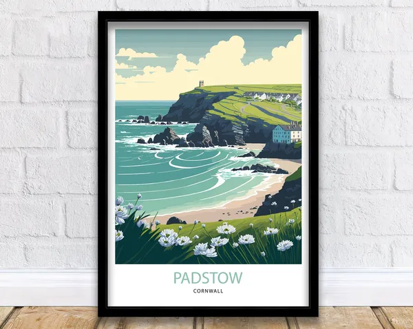 Padstow Travel Poster, Cornwall Coastal Town