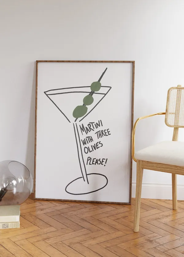 Bar Cart Cocktail Poster Print, Apartment Decor